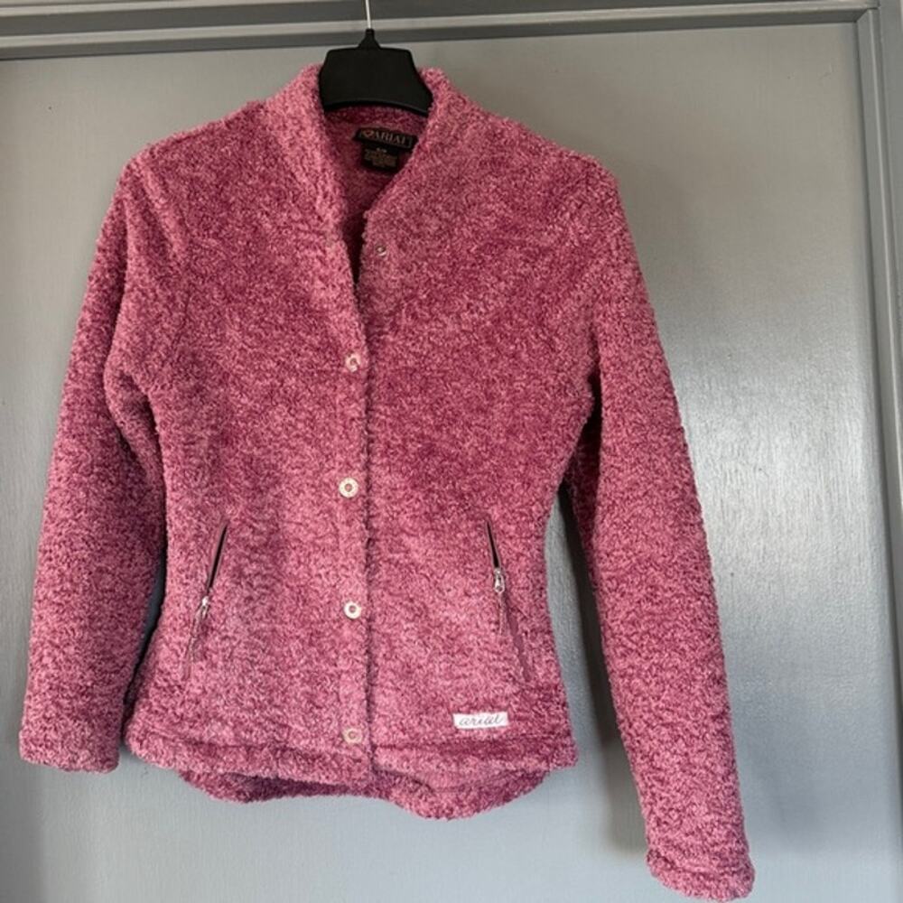 Women's Ariat Pink Snap Front Fleece Jacket Zip Pockets Long Sleeves Cozy